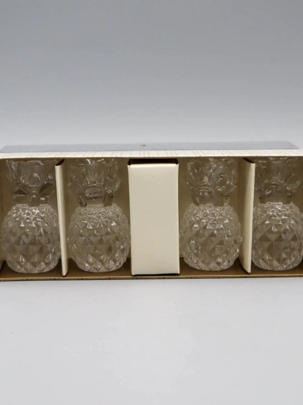 4 Vtg Williams-Sonoma Clear Glass Pineapple Tiny Taper Candle Holders Tropical